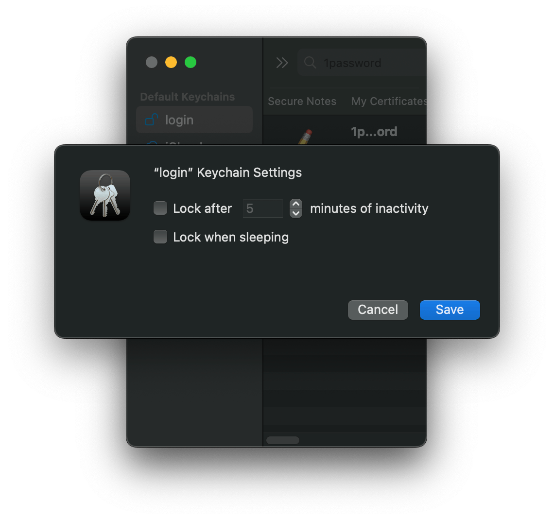 "login" keychain settings